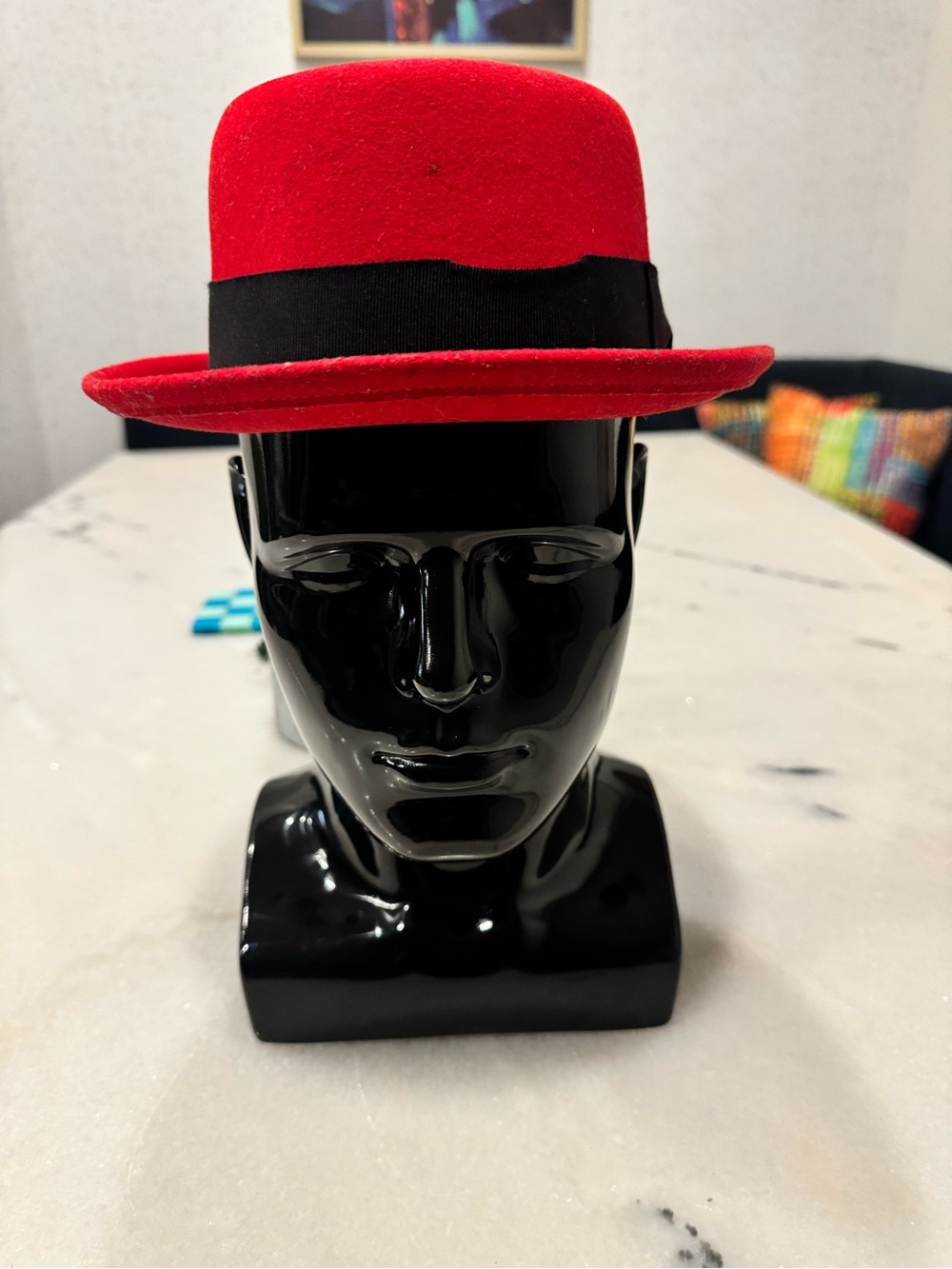 Red Wool Felt Pork Pie Hat with Black Band - Picture 4 of 9